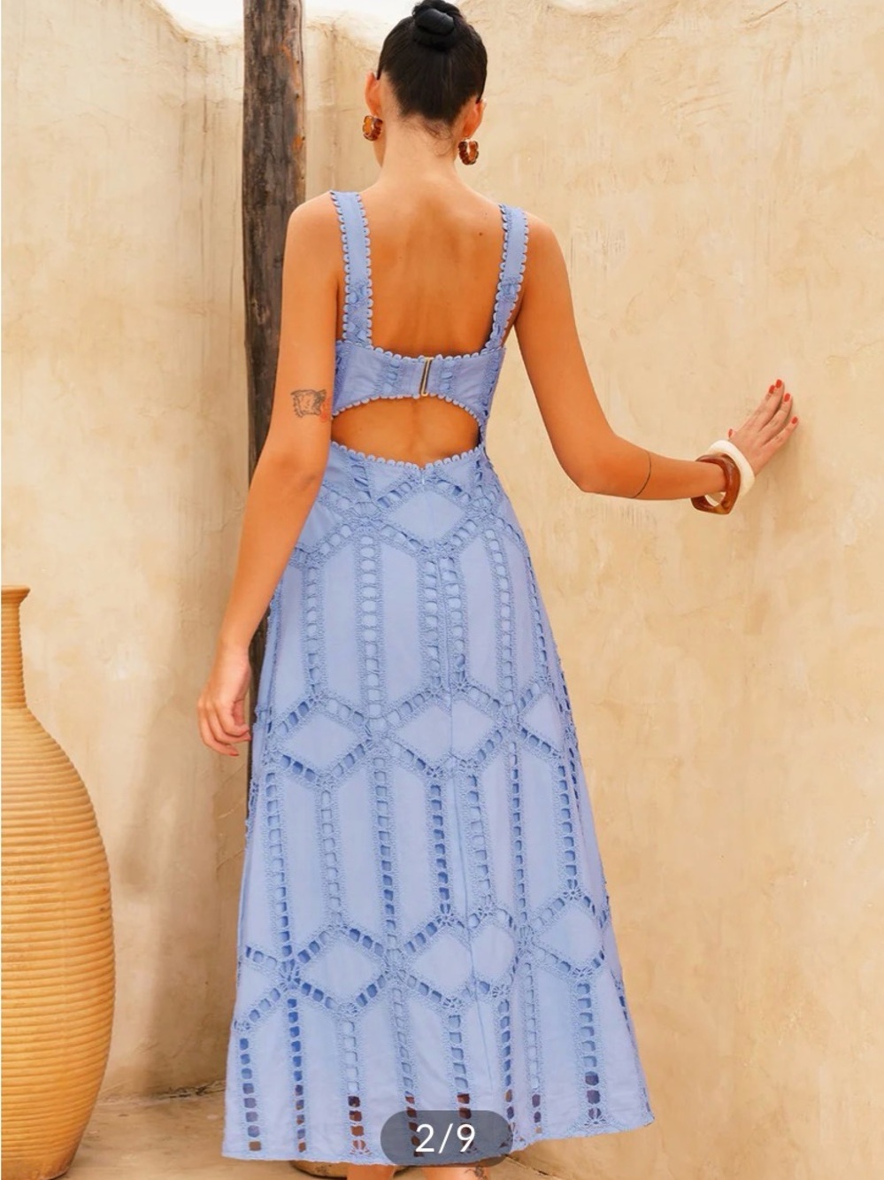 Commense eyelet embroidered cutout waist midi dress - Picture 2 of 7